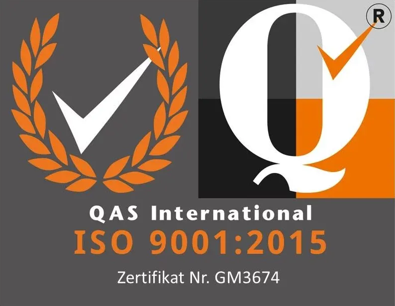 ISO 9001:2015 zertifiziert – QAS International, Zertifikat Nr. GM3674