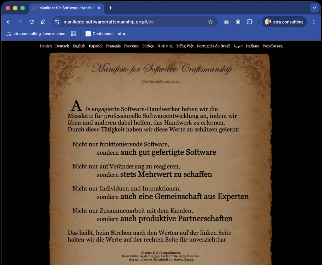 Ein Bild des Manifests für Software Craftmanship